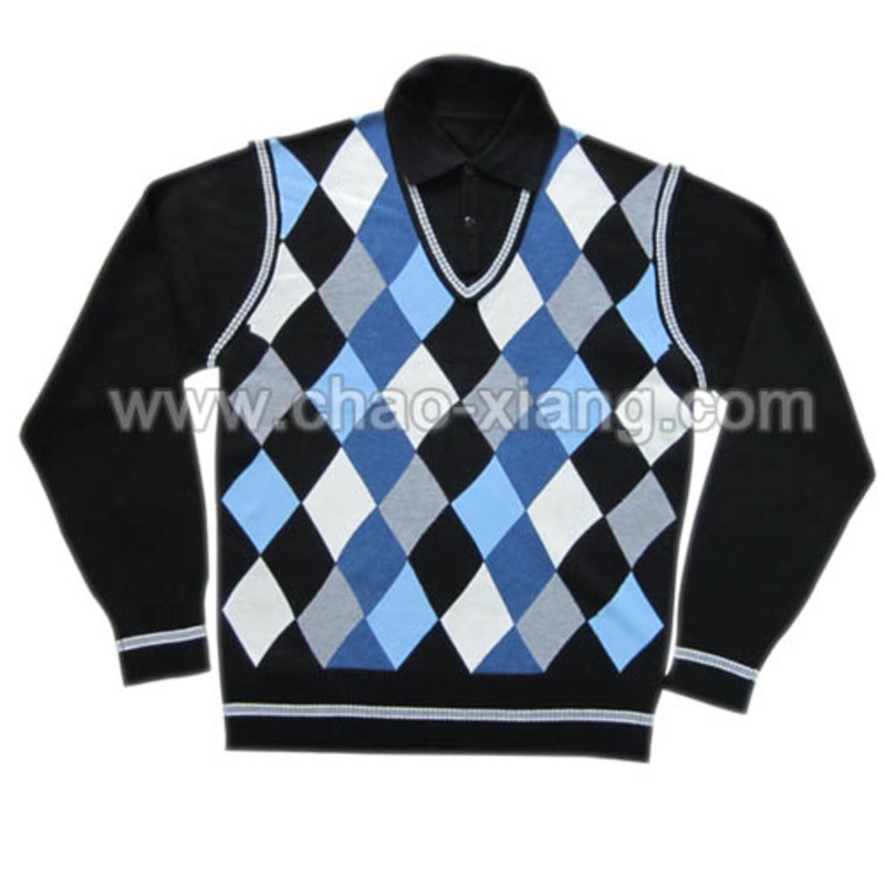 Mens Intarsia Sweater with Lapels (CX12M001) – Mens Sweater and Mens Intarsia Sweater price|S