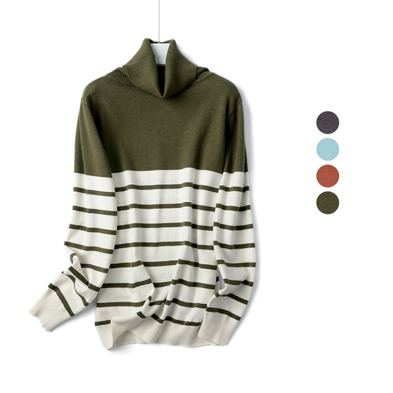 Striped Women Knit Fashion Sweater Long Sleeve Turtle Neck Winter Fall Sweaters – Knitted Sweater price|S