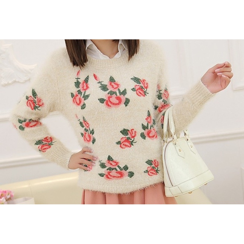 Sweater Mohair Jacquard Rose Loose Coat Wholesale (BTQ066) – Knitted Sweater and Women Sweater price|M