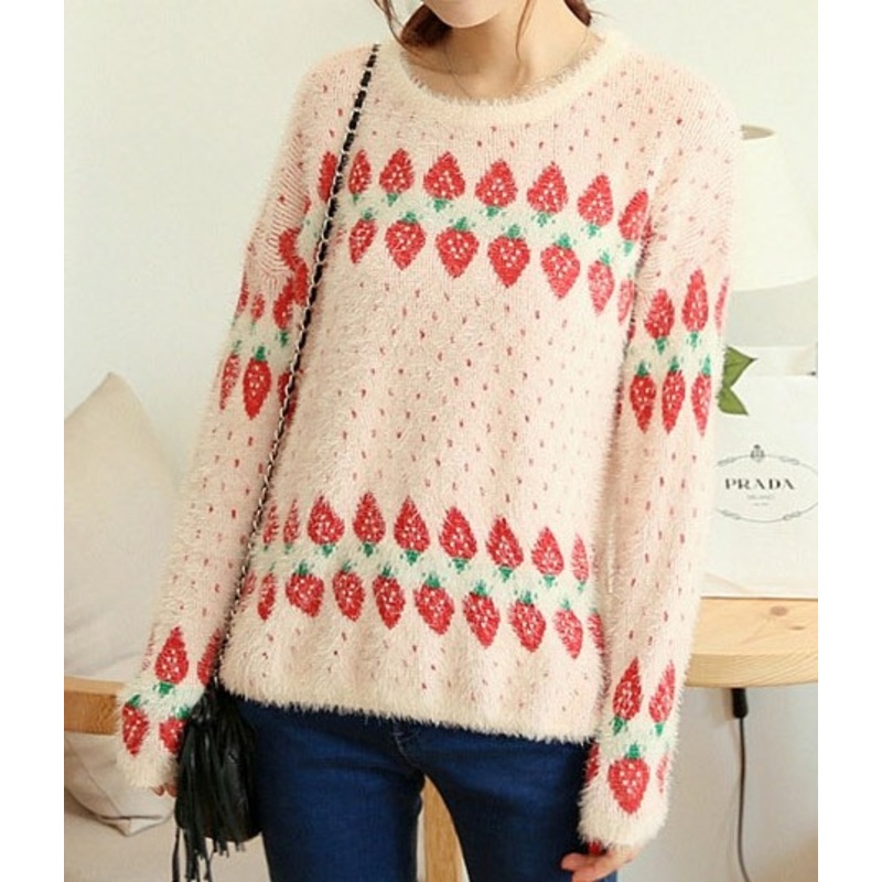The Strawberry Pattern Sweater (BTQ061) – Knitted Sweater and Women Sweater price|S