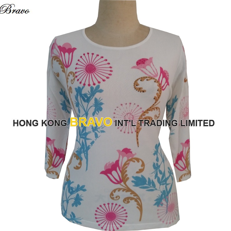 2015 Summer Top Fashion Printing Ladies Three Quarter Sleeve Knitted Sweater (3497E) – Sweater and Pullover price|S, S, M, L, Xl, Xxl