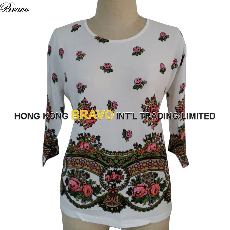 2015 Summer Top Fashion Printing Ladies Three Quarter Sleeve Knitted Sweater (3514H) – Sweater and Pullover price|S, S, M, L, Xl, Xxl