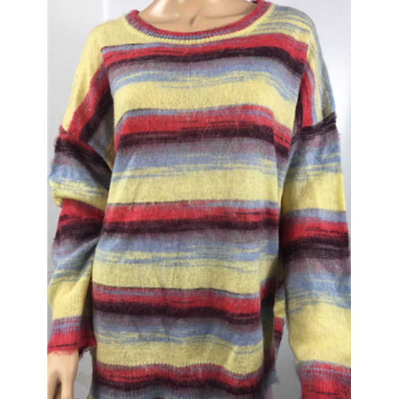 2018 New Style Womens Round Neck Mohair Color Striped Sweater – Round Neck Sweater and Mohair Sweater price|S