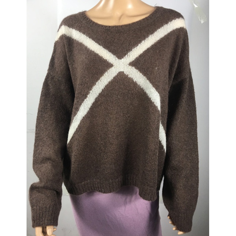 2018 New Styly European Casual Wemens Mohair Round Neck Brown Sweater with Pattern – Mohair Sweater and Casual Sweater price|S