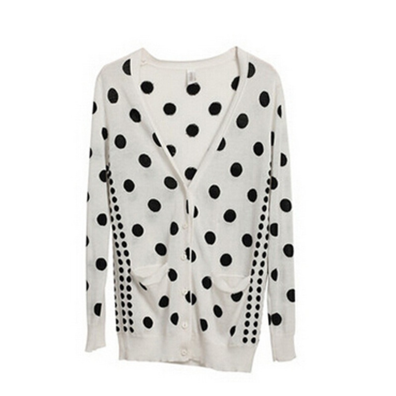 2021 Spring Black Dots White Cardigan Womens Knit Sweater – Sweater and Womems price|S