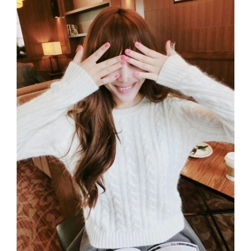 Braided Pattern Long Sleeve Sweater (BTQ071) – Knitted Sweater and Women Sweater price|S