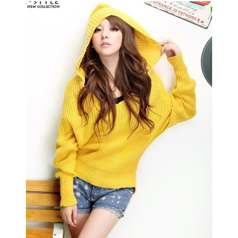 Candy-Colored Hooded Sweater Fashion Loose Bat Sleeve Sweater Coat (BTQ086) – Knitted Sweater and Women Sweater price|S