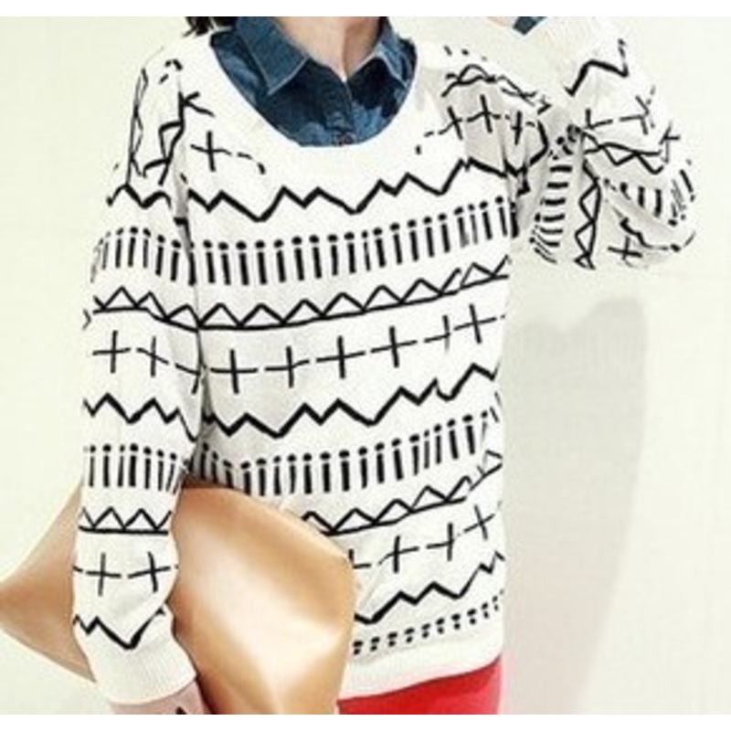 Character Pattern Knit Loose Sleeve Pullover (BTQ049) – Knitted Sweater and Women Sweater price|S