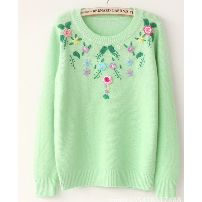 Crocheted Flower Sweet Pullover (BTX859) – Knitted Sweater and Women Sweater price|S