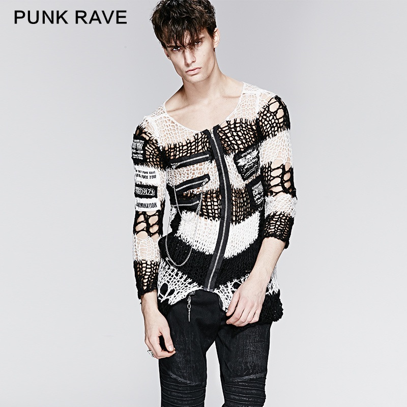 Fashion Transparent Industrial Men Gothic Clothing Cardigan (M-004BK-WH) – Cardigan and Gothic Sweater price|M