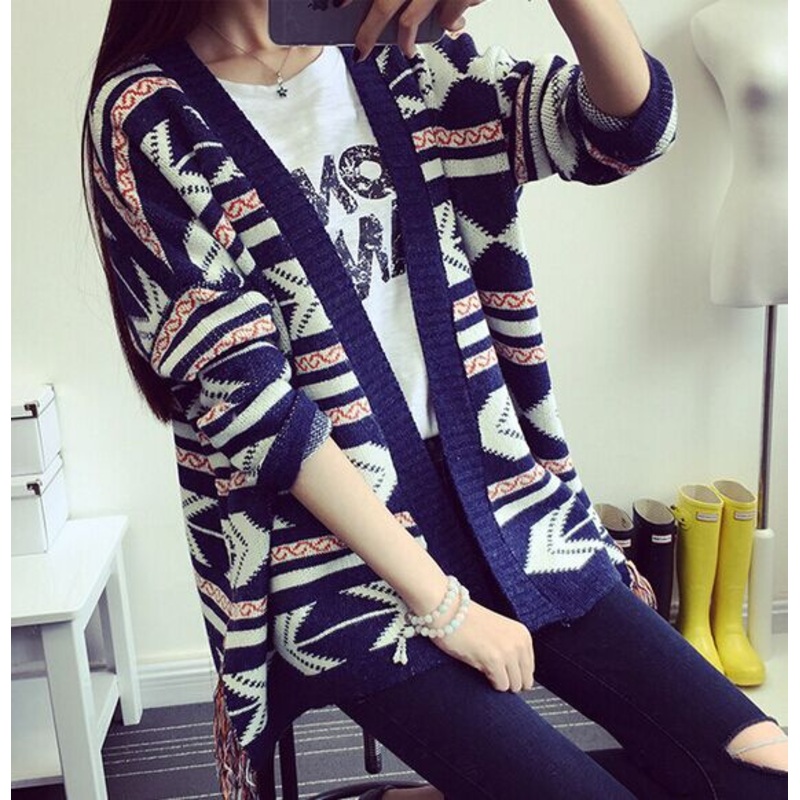 Geometric Patterns Knit Cardigan Sweater (BTQ121) – Knitted Sweater and Women Sweater price|S