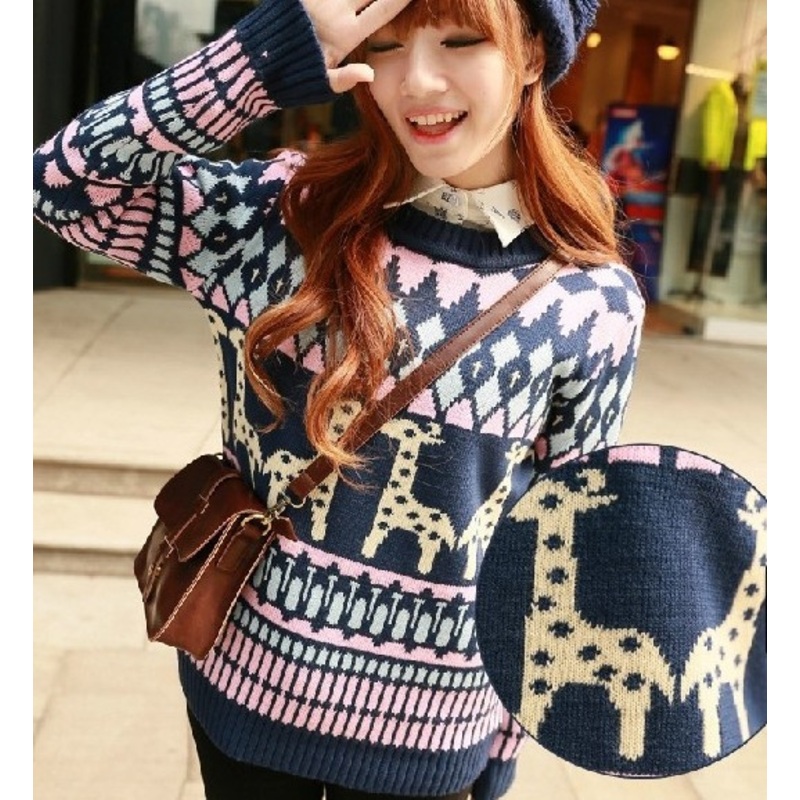 Girls Sweater Giraffe Pattern (BTQ048) – Knitted Sweater and Women Sweater price|S
