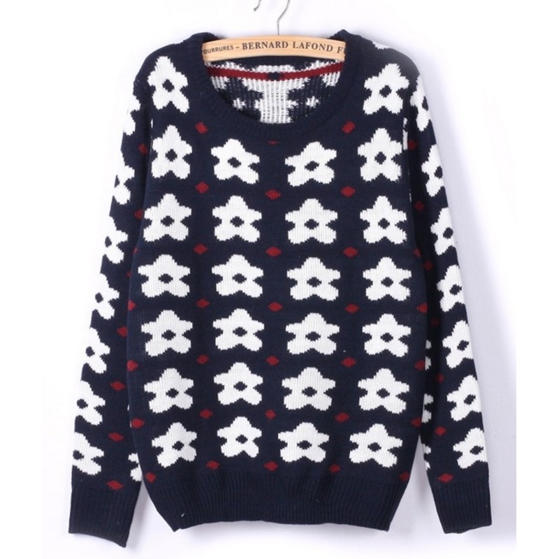 Jacquard Sun Flower Loose Sweater (BTX840) – Knitted Sweater and Women Sweater price|S