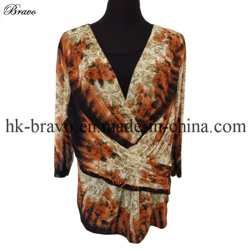Ladies V Neck 3/4 Sleeve Polyester Knitted Printing T-Shirt (BR002) – Clothing and Fashion price|S, S, M, L, Xl, Xxl