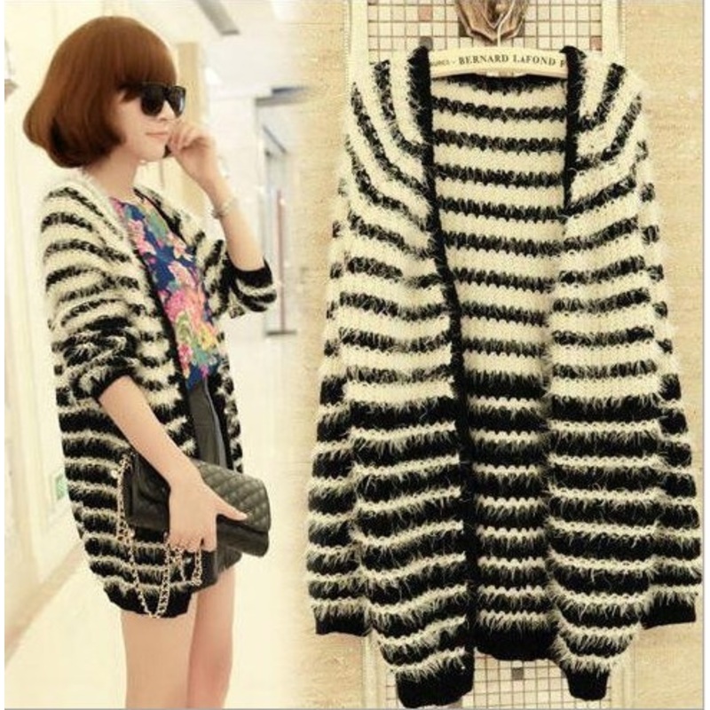Mohair Cardigan Sweater Horizontal Stripe (BTQ012) – Knitted Sweater and Women Sweater price|S