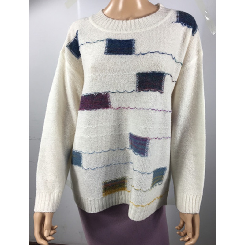 New Style Womens Long Pullover Knitted Sweater with Colorful Cubic – Long Pullover Sweater and Sweater with Colorful Cubic price|S
