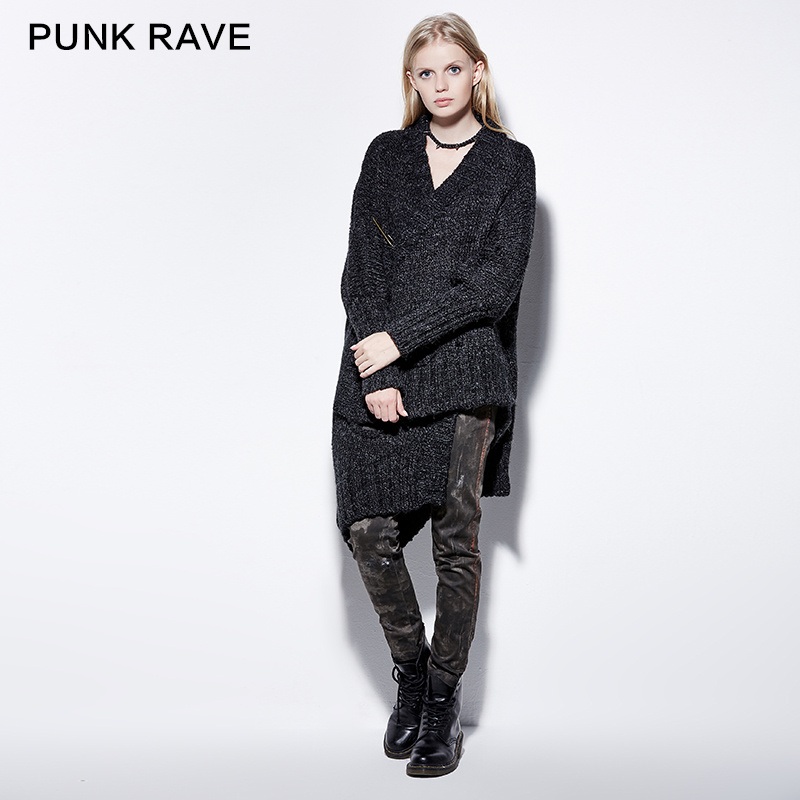 Pm-032 Gothic Broken Hold Loose Overside Asymmetric Thick Wool Cloak Sweater – Teenager Sweater and Pullover Sweater price|S