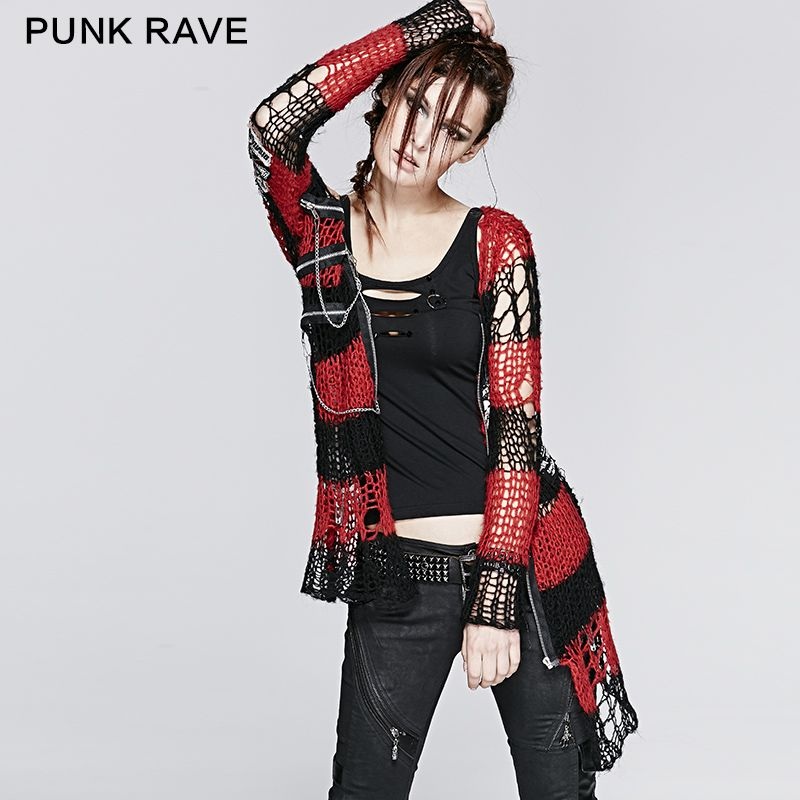 Punk Rave Sexy Gothic Knit Sweater Designs for Girls (M-004/BK-RD) – Cardigan and Female Cardigan price|S