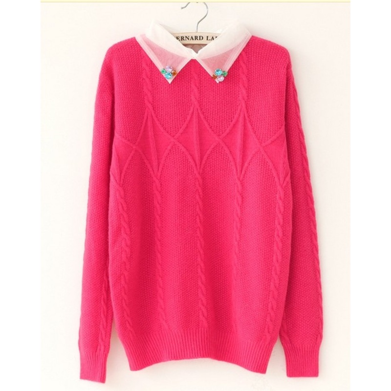 Shirt Collar False Two Piece Sweater (BTX833) – Knitted Sweater and Women Sweater price|S