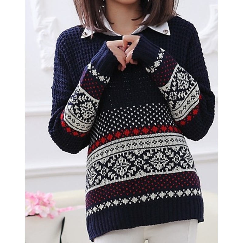 Snow Pattern Loose Sweater (BTQ053) – Knitted Sweater and Women Sweater price|S