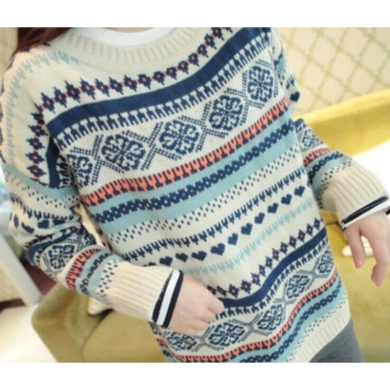 Snowflake Pattern Sleeved Knit Sweater Womens Sweater Wholesale (BTQ073) – Knitted Sweater and Women Sweater price|S