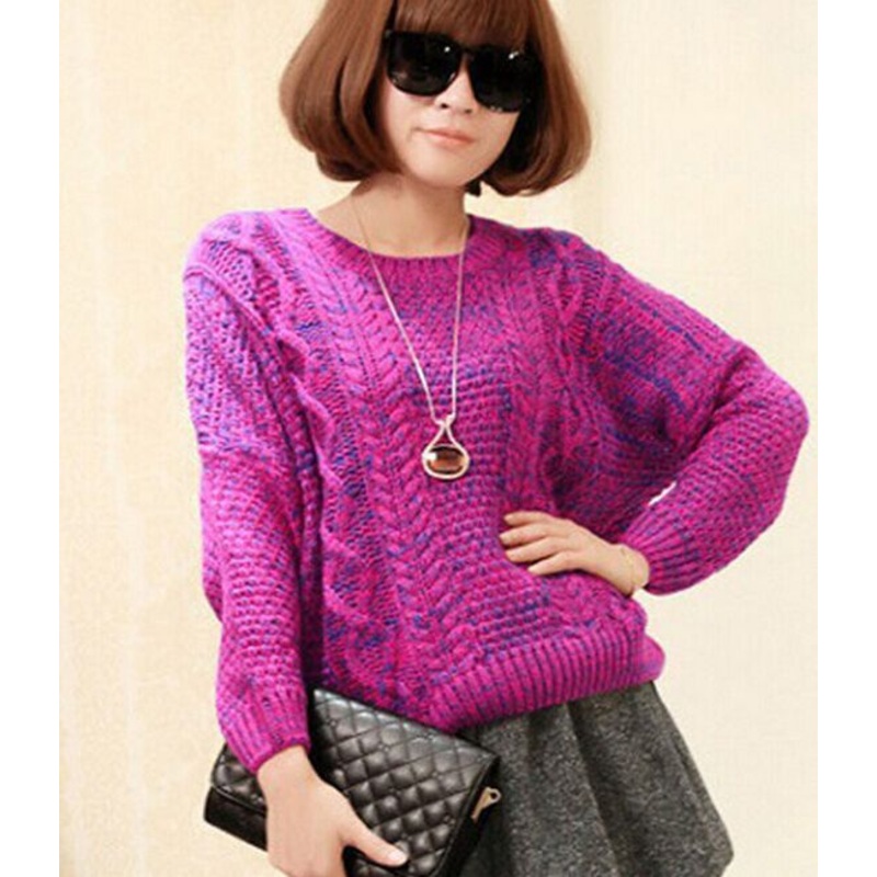 Variegated Yarn Loose Round Neck Pullover Sweater Coat (BTQ087) – Knitted Sweater and Women Sweater price|S