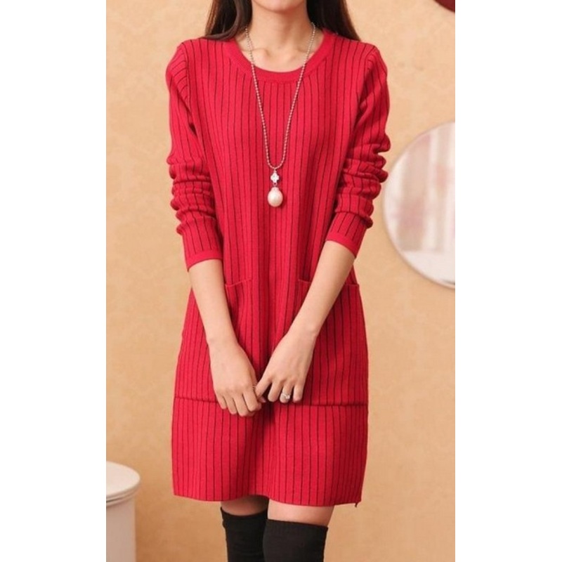 2014 Winter New Korean Version of Loose Big Yards Bars Double Pocket Knit Sweater Bottoming Shirt Female (BTQ078) – Knitted Sweater and Women Sweater price|S