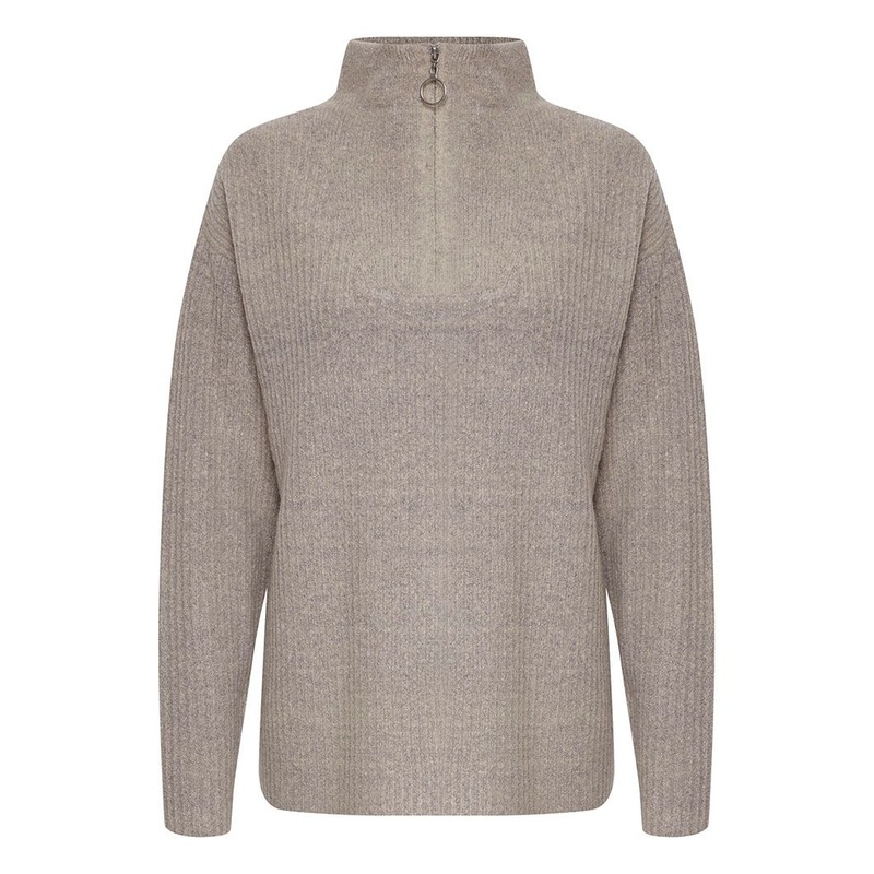 75% Acrylic+22% Nylon+3% Elastane Cement Melange Pullover Sweater with Zip Winter Apparel – Women Sweater and Pullover Sweater price|S