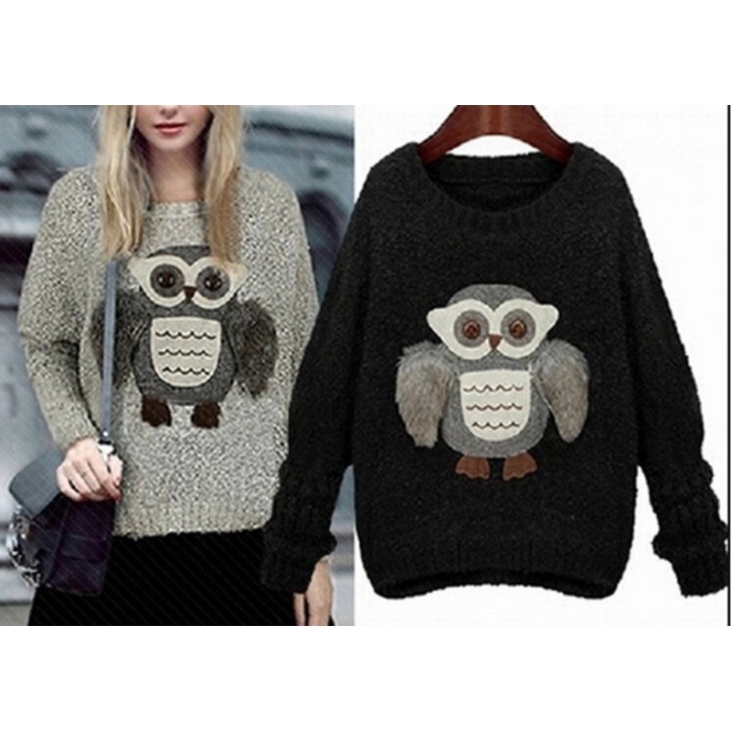 Appliques Owl Point Knit Sweater – Knitted Sweater and Women Sweater price|S