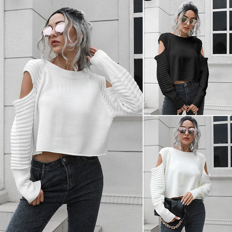 Autumn Winter New Custom Women&rsquor; S off The Shoulder Knit Jacquard Sweater Plain Sweater Pullover Sweater – Plain Sweater and Jacquard Sweater price|S