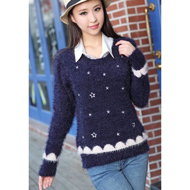 College Style Embroidered Sweater Female Starlet Hedging Sweater (BTQ079) – Knitted Sweater and Women Sweater price|S