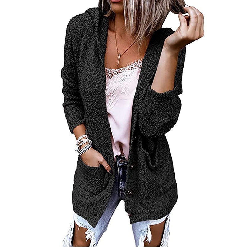 Custom Clothing Ladies Black Hooded Fleece Solid Color Cardigan – Hooded Fleece Cardigan and Solid Color Cardigan price|S, S, M, L, XL