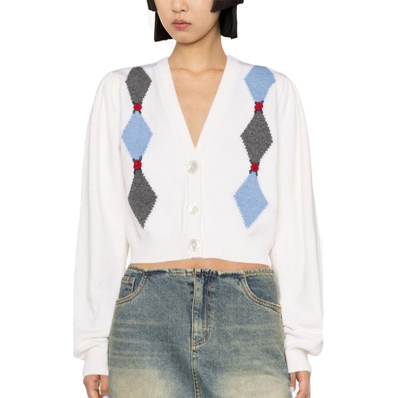 Designer Style 3D Flower Jacquard Sweaters for Women V-Neck Single-Breasted Cardigan – Customized Factory Sweaters and Designer Jacquard Sweaters price|Free Size
