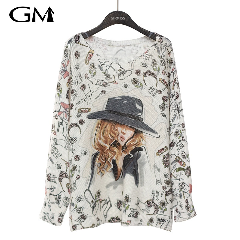 European and American Cartoon Girl Printing Knitting Round Neck Pullover – Knit and Pullover price
