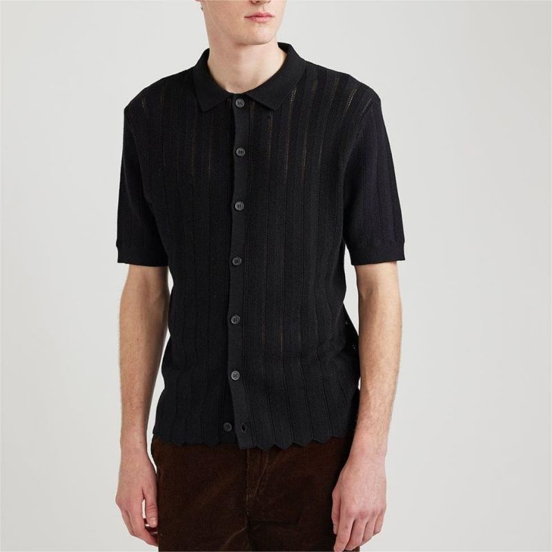 Factory Wholesale Custom Mens Clothes Solid Colour Shirt Pullover Lapel Knit Short Sleeve Thin Sweater Mens Button Cardigan – Striped Sweater and Customized Factory Sweaters price|S, S/M/L/Customized Size