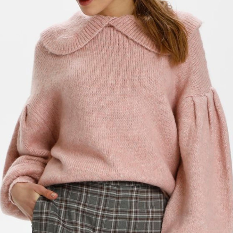 Fashion Doll Collar Designer Pullover Puff Sleeve Wool Knitted Sweater for Women – Knitting Pullover and Pullover Sweater price|S