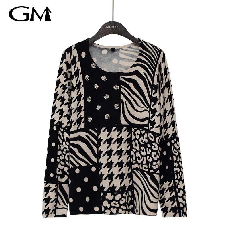 Fashion Geometric Printing Round Neck Knitted Top – Fashion Knitted Top and DOT Printed Knitted Top price