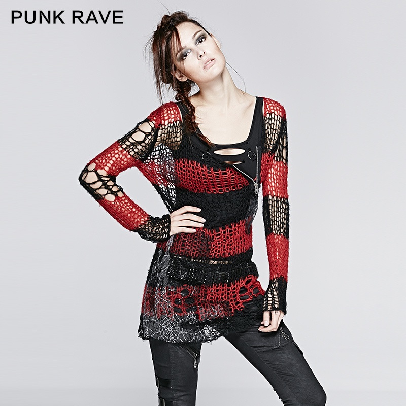Fashion Pullover Women Loose Crochet Sweaters (M-001/BK-RD) – 100% Cotton Sweater and Loose Crochet Sweaters price|S