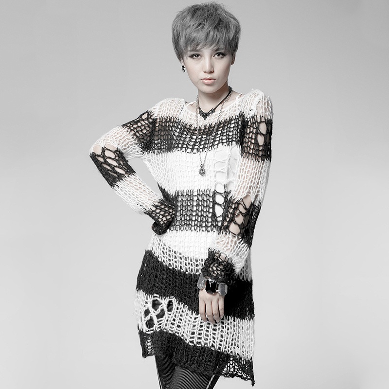 Fashion Women Broken Pullover Cape Sweater (PM-004/BK-WH) – Wool Sweater and Women Sweater price|S