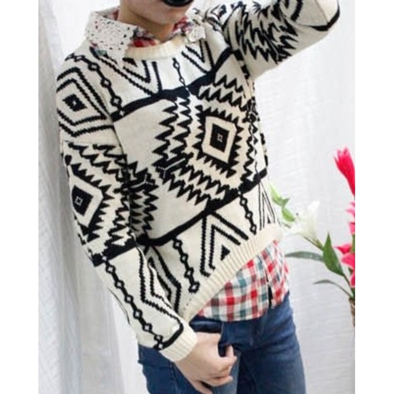 Geometric Diamond Pattern Bottoming Sweaters in Female (BTQ047) – Knitted Sweater and Women Sweater price|S