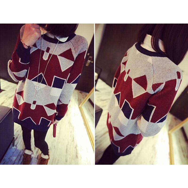 Geometric Patterns Sweater Thick Hedging Slim (BTQ090) – Knitted Sweater and Women Sweater price|S