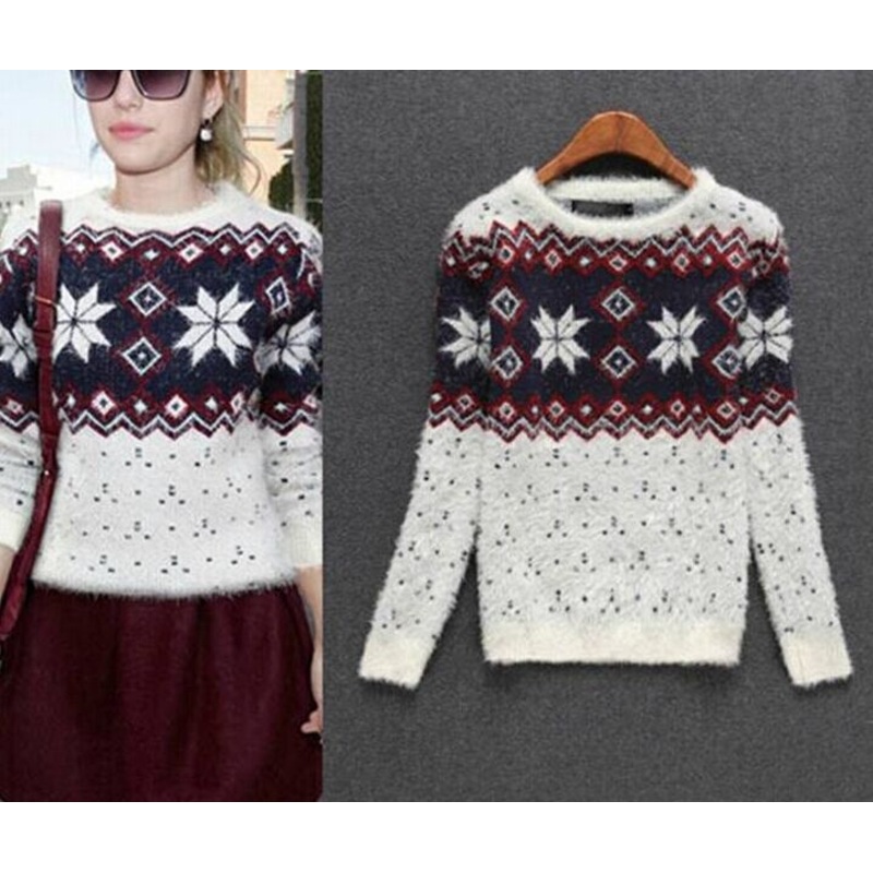 Hedging Round Neck Sweater Snowflake Pattern Thickening (BTQ065) – Knitted Sweater and Women Sweater price|S
