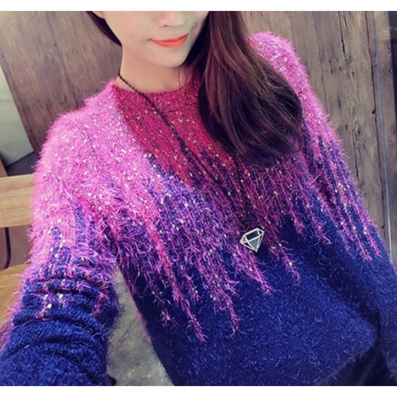 New Womens Wholesale Gold Gradient Sleeved Mohair Knit Pullover Jacket Coat Female (BTQ077) – Knitted Sweater and Women Sweater price|S