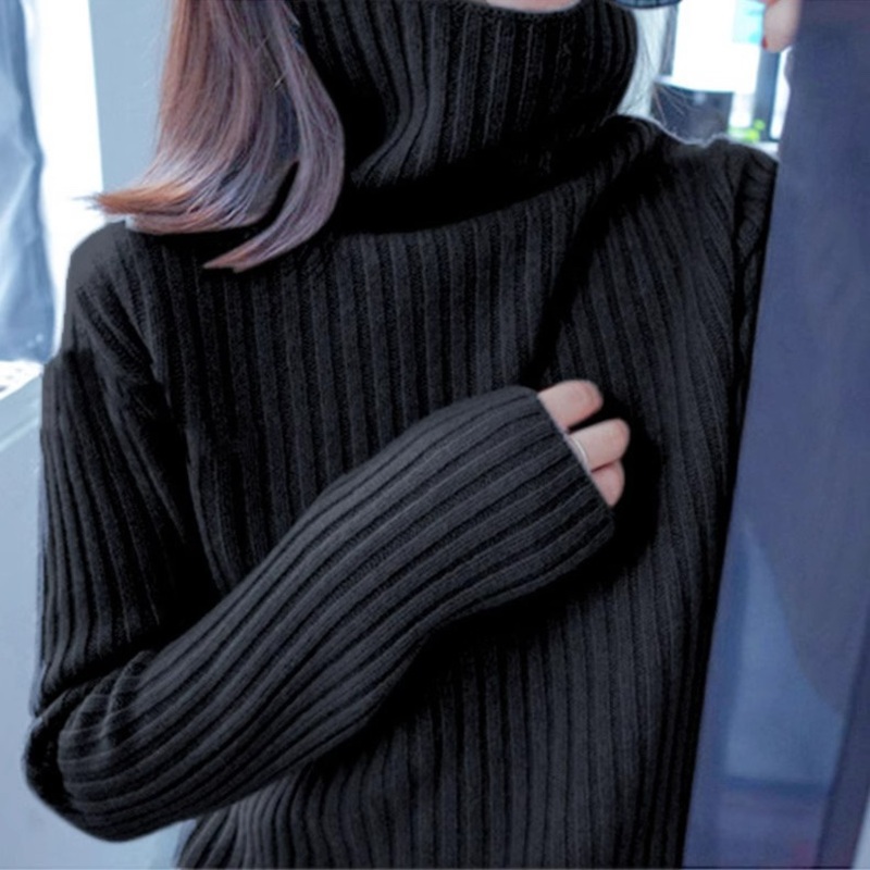 OEM Pile Collar Stripes Knitted Long Sleeve Warm Soft Fashion Lady Tops – White and Black price|S-XXXL,Customizable