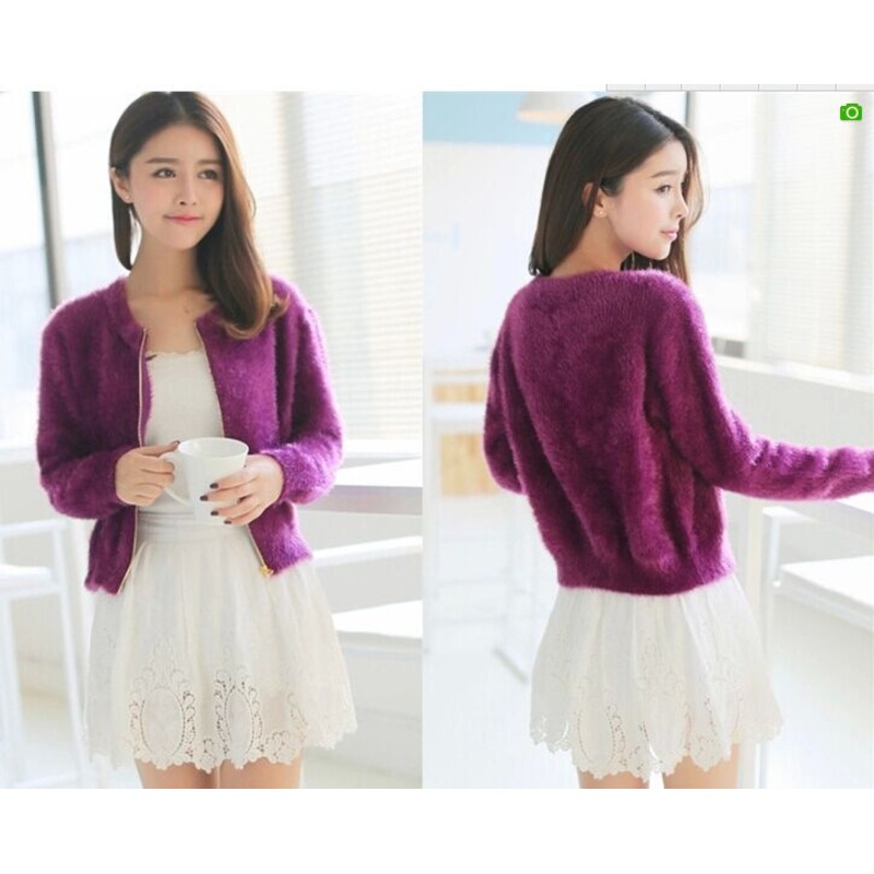 Pure Mohair Knit Cardigan with Zipper (BTQ089) – Knitted Sweater and Women Sweater price|M