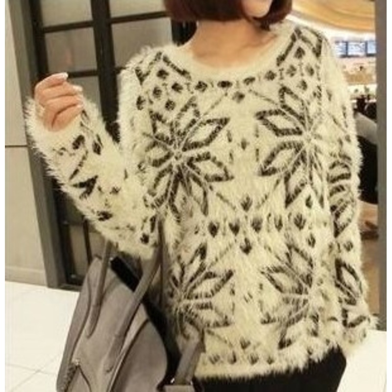 Snow Pattern Mohair Girl Sweater (BTQ002) – Knitted Sweater and Women Sweater price|S