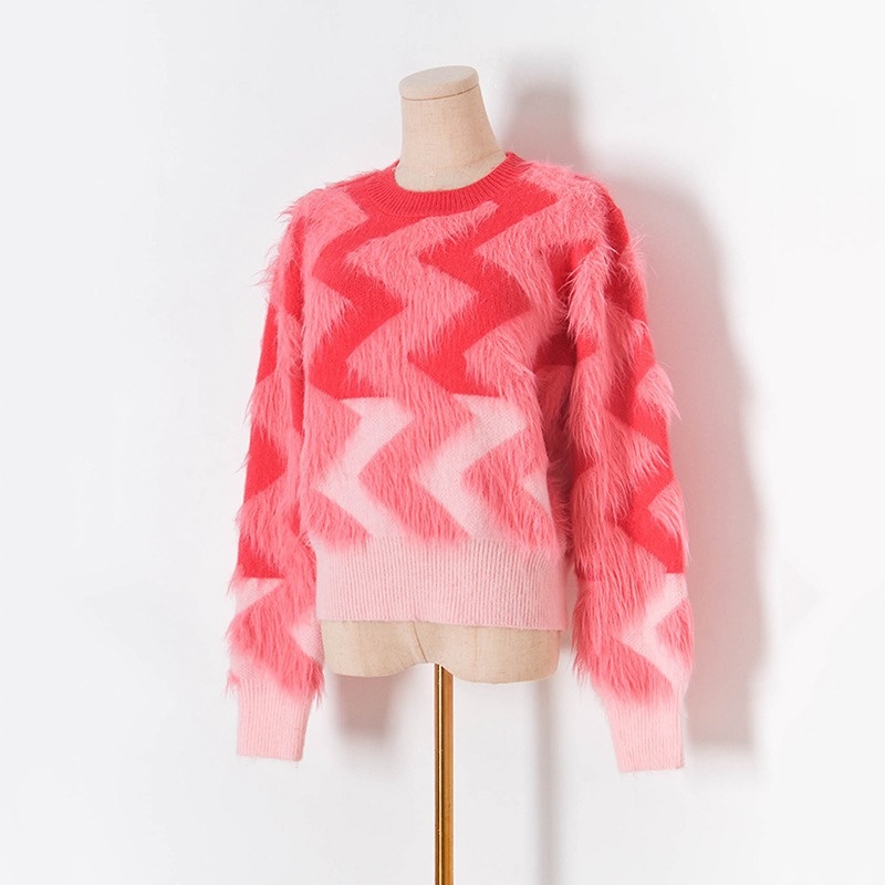 Stylish Wavy Stripes Pattern Computer Knitting Hairy Ladies Jumper Women Knitted Pullover Sweater – Ladies Jumper and Pullover Sweater price|S