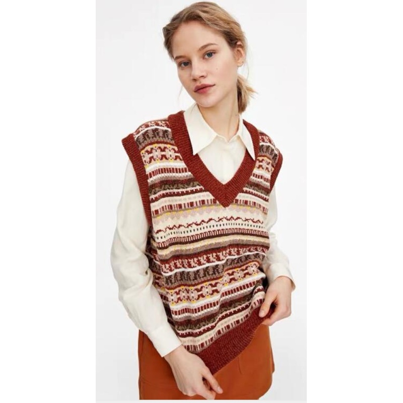 Womens V Neck Jacquard Pullover Sweater – Womens Pullover and Womens Sweater price|S