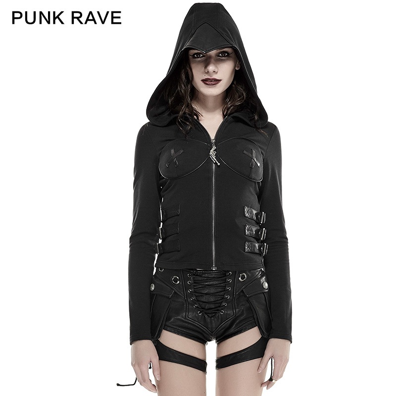 Y-662 Punk Rave 2016 Spring New Design Woman Punk Black Hollow-out Wings Sweater with Hood – Punk Sweater and Sweater price|S