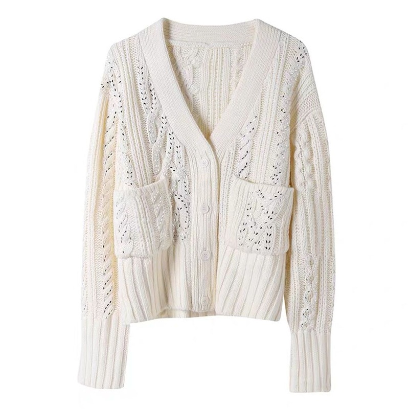 100%Wool Women V-Neck Cardigan with Pockets Sweater – Cardigan Sweater and Women Sweater price|S